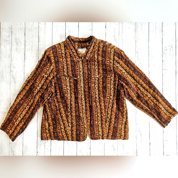 Vintage RARE Melrose Striped Animal Safari Print Zip up Blazer Jacket Leopard - Picture 1 of 10